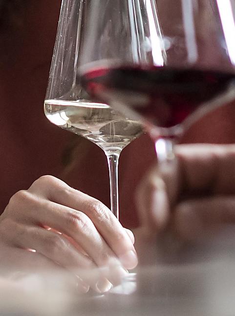 Wein und Genuss im Hotel Das Sonnenparadies Zwei Personen stoßen mit einem Glas Wein an